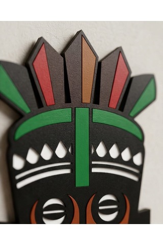 Afrika Tribal Ahşap Duvar Mask Mdf - Siyah Yeşil Kırmızı Klasik Kabile Maskı 1