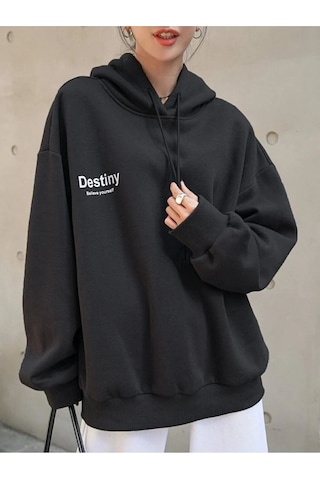 Startmore Siyah Unisex Kadın/erkek Destıny Renkli Özel Baskılı Pamuklu Oversize Kapüşonlu