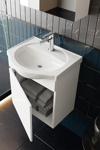 Karen Banyo Fulya 50 Cm Mdf Lavabolu Aynalı Banyo Dolabı Seti Seramik Lavabo Dahil Beyaz Mdf Beyaz