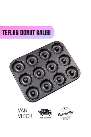 Teflon Donut Kalıbı Dayanıklı, Yapışmaz Ve Pratik Pişirme Kalıbı 12 Bölmeli Antrasit