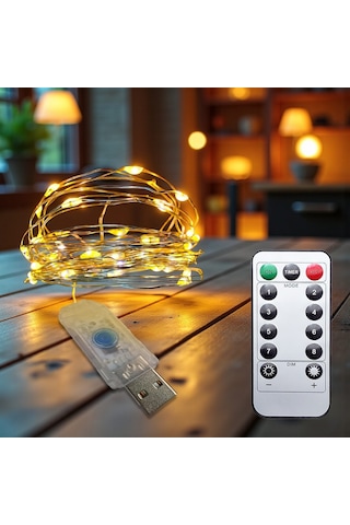 Upway 5 Metre Günışığı Kumandalı 50 Led Işık - Usb Dekoratif Aydınlatma Sarı
