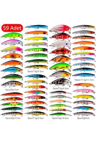 Valkyrie 59 Adet Karışık Minnow Crankbait Swimbait Rapala Sahte Yem Olta Seti Balık İğnesi