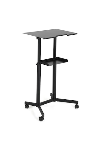 Eğim Ayarlı Yükseklik Ayarlanabilir Tekerlekli Çalışma Masası Mobil Laptop Standı Kürsü Metal Tablalı Ayakta Çalışma Masası Siyah