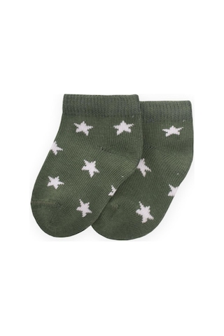 Cigit Yıldız Desenli Bebe Patik Çorabı 0-4 Yaş Haki Yeşil Haki