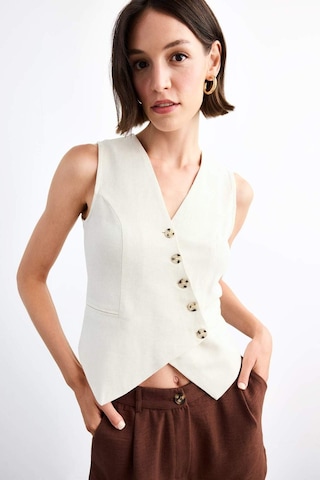 Defacto Slim Fit Dar Kesim V Yaka Keten Yelek G0663ax25smwt34 Beyaz