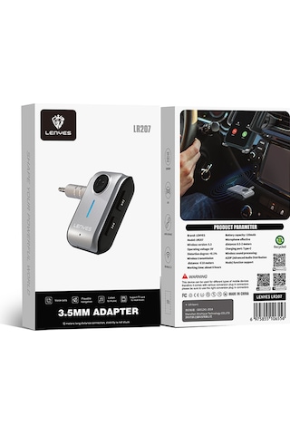 Lenyes Lr207 Kablosuz Ses Alıcı Aux Bluetooth 5.3 Adaptör Gri