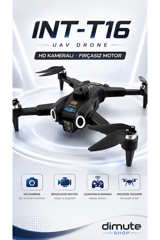 Int-t16 Uav Drone Hd Kamera Fırçasız Motorlu Uzaktan Kumandalı Katlanabilir Drone