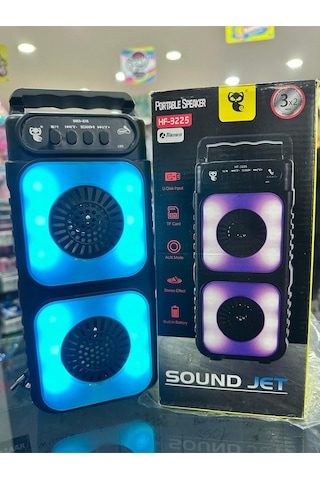 Hf-3225 Rgb Işıklı Taşınabilir Bluetooth Mikrofon Destekli Hoparlör 3x2 İnç Çift Woofer Usb Tf Destekli