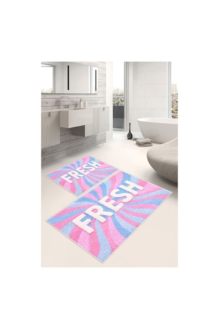 Fresh Yazılı Dijital Baskılı Yıkanabilir 2li Banyo Paspası 50x60-60x100 Pembe