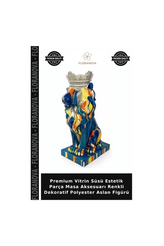 Premium Vitrin Süsü Estetik Parça Masa Aksesuarı Renkli Dekoratif Polyester Aslan Figürü