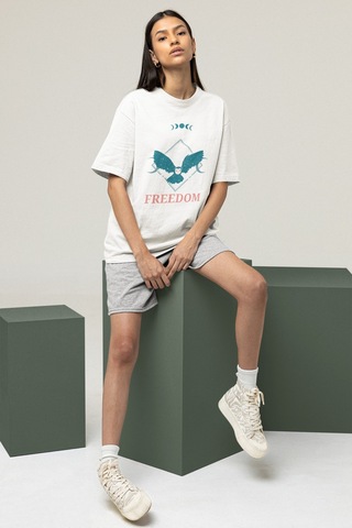 Noıssey Freedom Tasarımlı Unisex Oversize Beyaz T-shirt