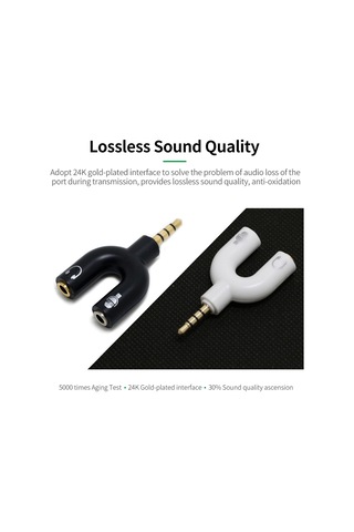 Mufunye Siyah 3.5mm U Tipi Ses Adaptörü - Kulaklık Bölücü, 1 Giriş 2 Çıkış, 24k Altın Kaplı Bağlantı