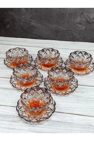 12 Parça Kristal Cam Renkli Çerezlik Kase Tabak