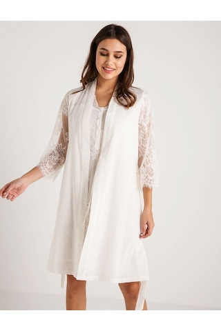 Magic Form 26414 Ekru Pamuklu Sabahlıklı Hamile Lohusa Gecelik Takımı