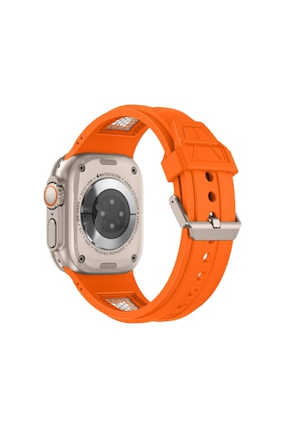 Apple Uyumlu  Watch  Ultra/ultra2 49mm Hava Alabilen Delikli Metal Süslemeli Desenli Silikon Kordon