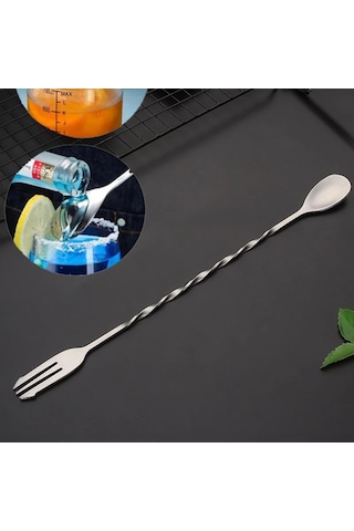 Perlotus 304 Çelik 32 Cm Çift Başlı Burgulu Barmen Kokteyl Karıştırma Kaşığı Gümüş
