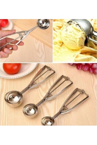 Lovyco Çelik Lüx Top Şeklinde Dondurmakurabiye Kaşığı Gümüş
