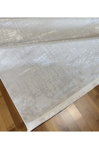 Elvey Home Krem-saten İnce Sık Dokuma Parlak Yüzey Kaymaz Taban Salon Koridor Halısı Yolluk Krem