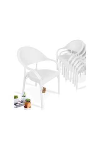 Bahex Bambu 6lı Set Rattan Bahçe Sandalye 6ad Koltuk Beyaz