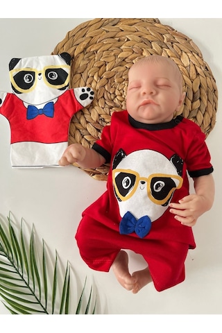 Panda Baskılı Kırmızı Erkek Tulum Kırmızı