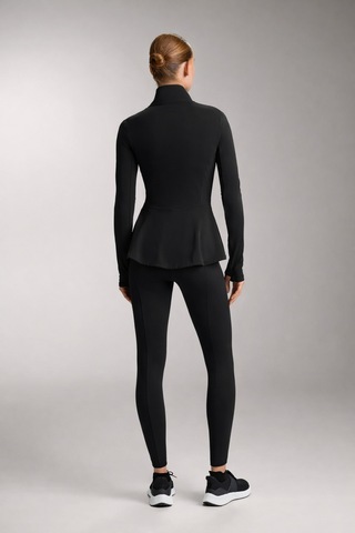 Gugus Kadın Light Warm Running Volanlı Fermuarlı Yüksek Yaka Spor Ceket Esnek Activewear Siyah