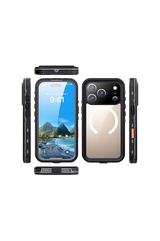 Apple Uyumlu iPhone 17 Pro Kılıf 1-1 Su Geçirmez Kılıf Siyah