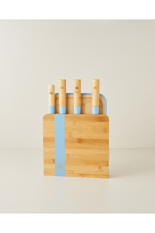 English Home Shelby Bambu 6 Parça Kesme Tahtası Bıçak Seti 38x25 Cm Mavi