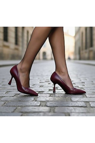 Gencer Leather Hakiki Deri Stiletto Ayakkabı Bordo Bordo