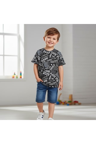 Bonbon Çocuk Baskılı Siyah Renk Tshirt Cb1027