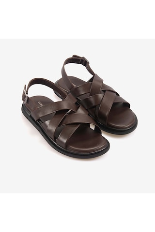 Kemal Tanca Erkek Kauçuk Tabanlı Deri Comfort Günlük Çapraz Bantlı Sandalet 555 Kahverengi