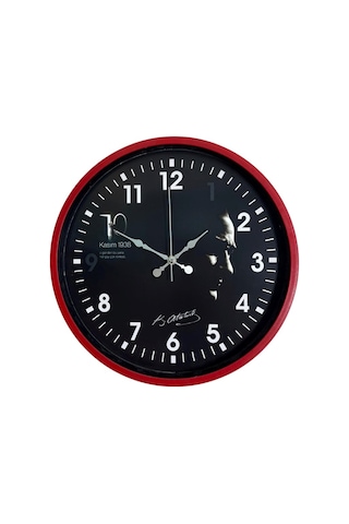 Prestij Kırmızı 36 Cm Atatürk Tasarımlı Duvar Saati Renkli
