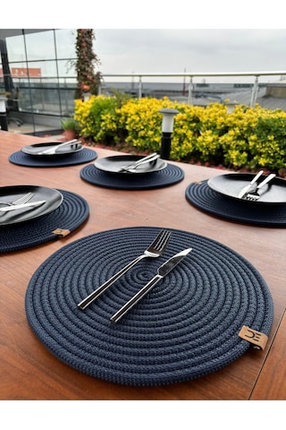 6 Lı Yuvarlak Supla Takımı Kolay Temizlenebilir, Modern Sofralar İçin Koyu Lacivert