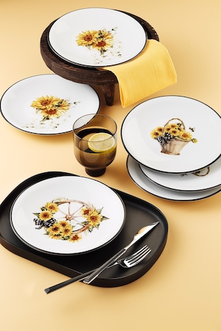 Kütahya Porselen Günebakan 6 Parça 21 Cm Servis Tabağı Beyaz Ve Altın