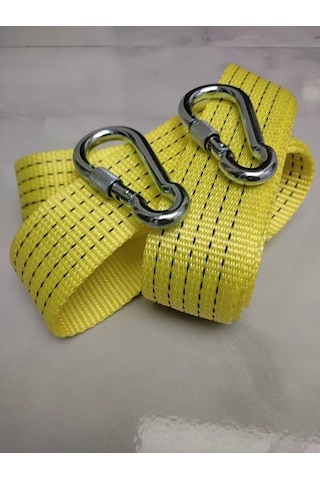 Çeki Halatı 3 Ton 3 M Çekme Halatı Kumaş 10 Mm Vidalı Metal Çengelli Karabinalı, Turuncu Kumaş Çeki Halatı,