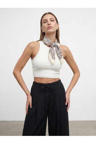 Dilvin 32941 Kolsuz Crop Top-ekru