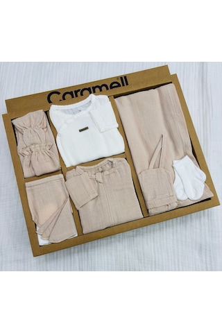 Caramell Müslin 10'lu Set Yazlık Hastane Çıkışı Zıbın Seti Bej