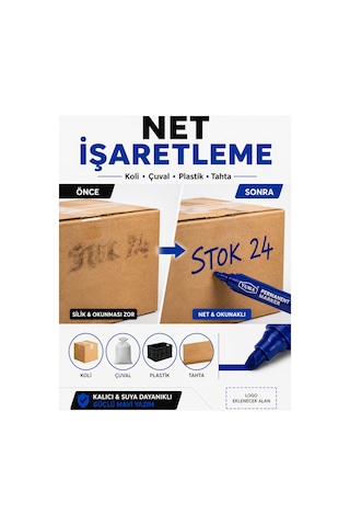 Mavi Permanent Marker Koli Kalemi 12 Li Paket 3 Mm Kesik Uç Lacivert
