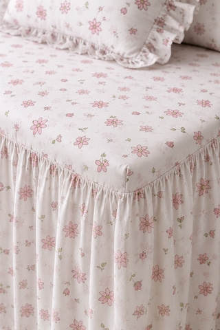 Vintage Pastel Çiçek Desenli %100 Pamuk Fırfırlı Etekli Lastikli Çarşaf Takımı Çok Renkli