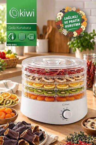 Kiwi KFD-5151 Gıda Kurutucu 5 Tepsili 40 70 C Ayarlı Meyve Ve Sebze Kurutma