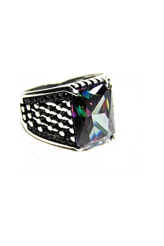 925 Ayar Gümüş Kare Mistik Topaz Taşlı Erkek Yüzük