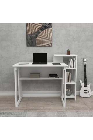 Reyo Home Enda Saye 5 Raflı Kitaplıklı Çalışma Masası Beyaz