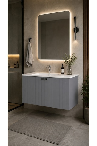 Root Groove Lavabo Dolabı Kapaklı 100 Cm Gri 69312 Root Groove Lavabo Dolabı Kapaklı 100 Cm Gri 69312