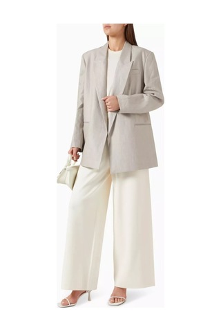 12storeez Kemerli Relax Fit Keten Blazer Açık Gri