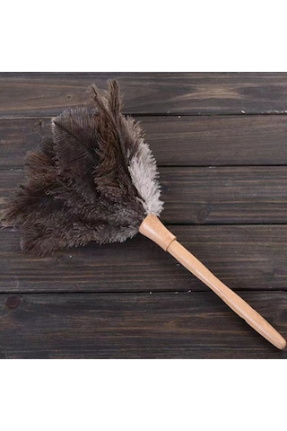 Springsun Yumuşak Devekuşu Tüyü Toz Alıcı - Hassas Yüzeyler İçin Ahşap Saplı Ev Temizlik Aleti Kahverengi