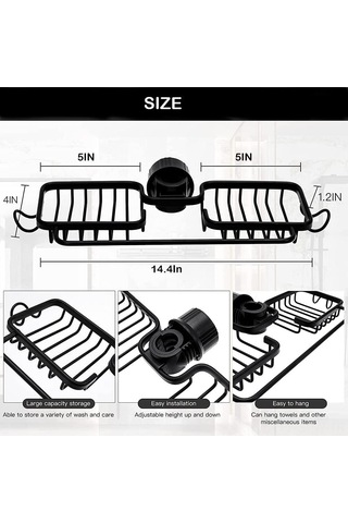 Maiyame Banyo Ve Mutfak Faucet Rakusu - Paslanmaz Çelik Sulama Organizerı, Sponge Sabun Tutucu, Boşluk Tasarrufu, Kurutma Özelliği Siyah