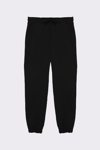 Tudors Unisex Relax Fit Rahat Kesim Şardonlu 3 Cepli Lastikli Jogger Paça Siyah Eşofman Altı-32643 Siyah