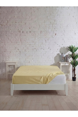 Battal Boy Pamuklu Lastikli Çarşaf, Ranforce Battal Boy Fitted Çarşaf 180x200+20 Cm Sarı