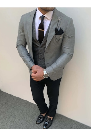 Modefendi Slim Fit İtalyan Kesim Pamuk Spor Takım Elbise Gri