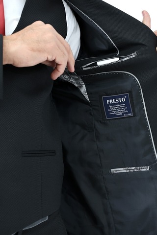 Presto Erkek Yelekli Slimfit Takım Elbise 6 Drop Siyah 778-001 Siyah
