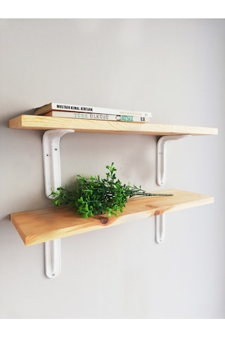 2'li Metal Ayaklı, Ahşap Kitaplık Duvar Rafı 50x11